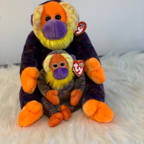 Ty (32) “Bananas” Colorful Plush Monkey Duo - Orange and Purple - Picture 1 of 16